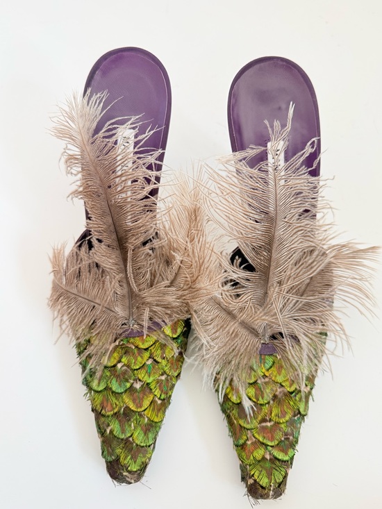 Manolo Blahnik Shoes - Manolo Blahnik AW97 Rare Peacock Feather Mule Heels Purple Archival 37.5